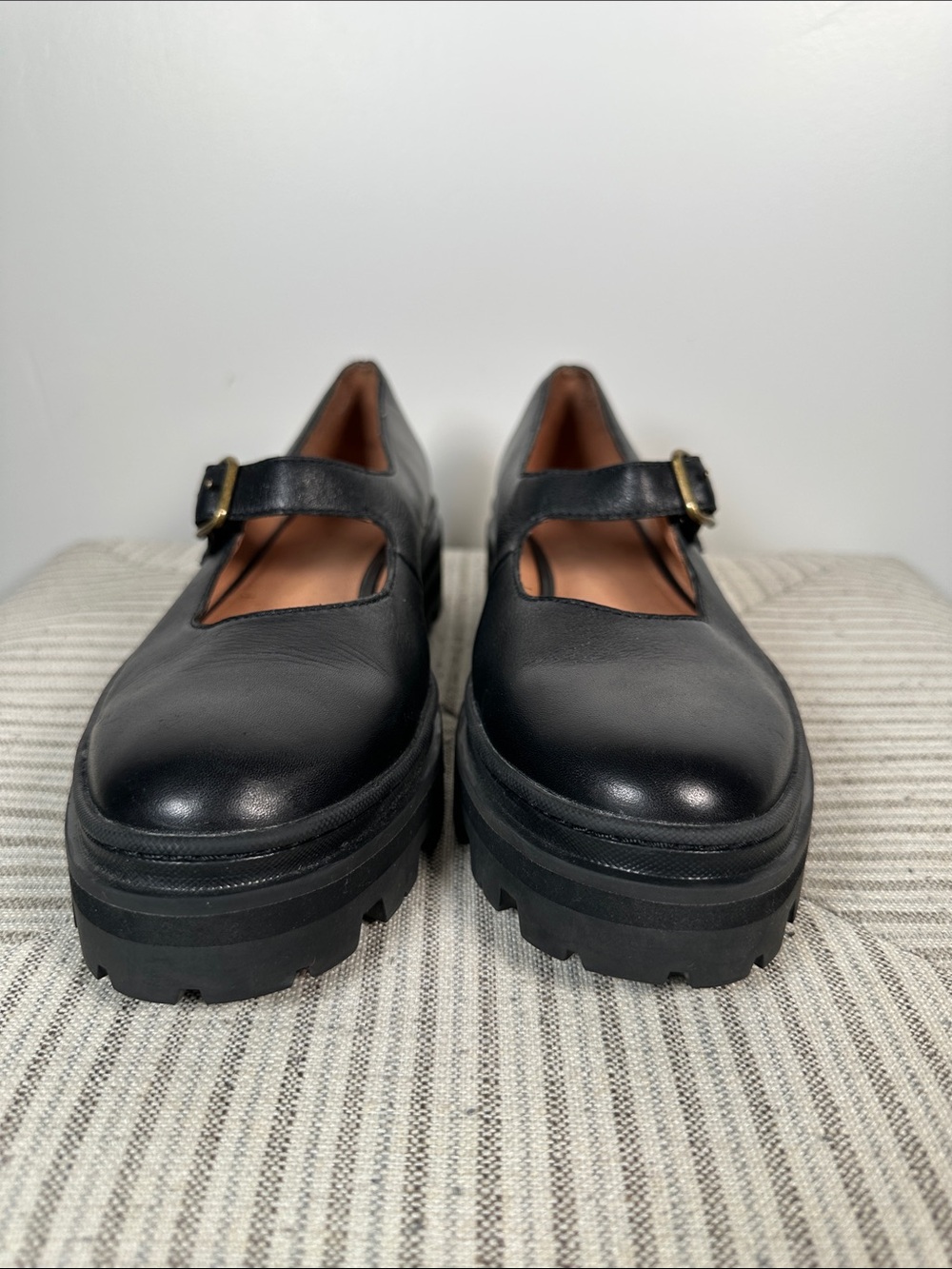Madewell Leather Mary Jane Shoes Size 9 Black Chunky Lug Sole Buckle Flats - Picture 6 of 11